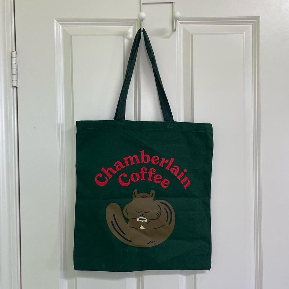 CHAMBERLAIN COFFEE green squirrel tote bag